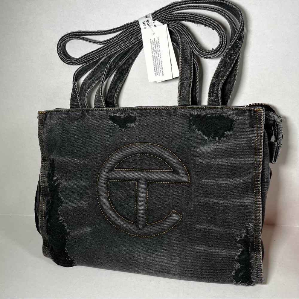 Telfar Medium Denim Shopper - Distressed Black